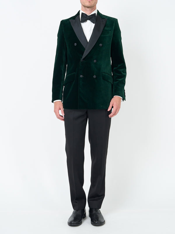 favourbrook Racing Green Velvet Cotton Double Breasted Dinner Jacket