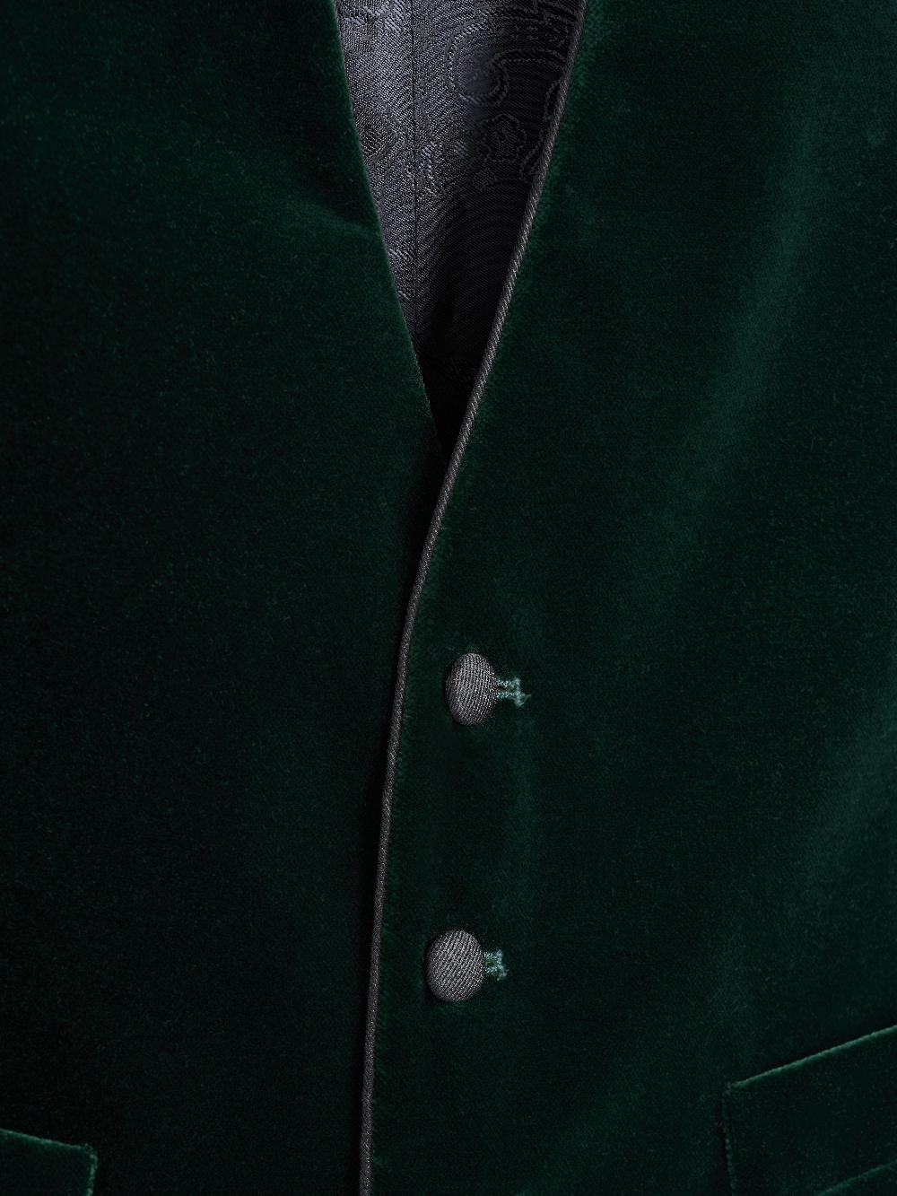 Favourbrook Racing Green Velvet Cotton Single Breasted 4 Button Waistcoat With Piping