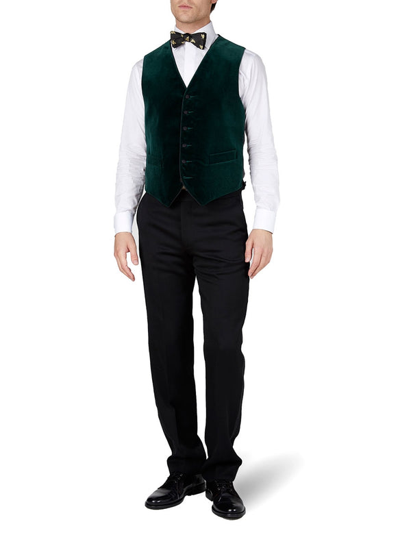 Favourbrook Racing Green Velvet Cotton Single Breasted Waistcoat With Piping