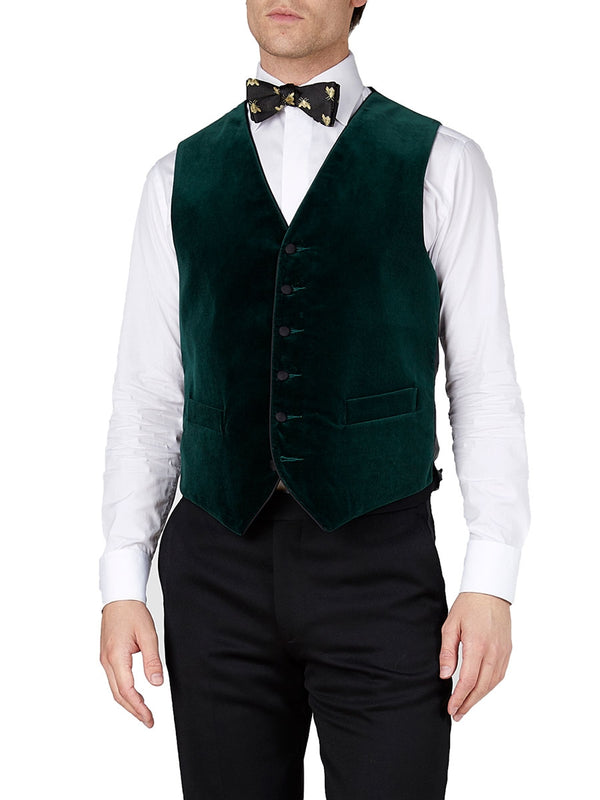 favourbrook Racing Green Velvet Cotton Single Breasted Waistcoat with Piping