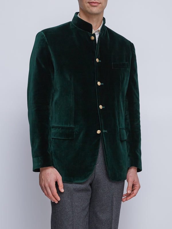Favourbrook Racing Green Velvet Nehru Jacket Button Cuff