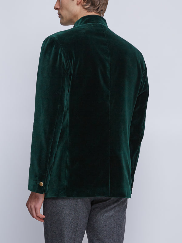 Favourbrook Racing Green Velvet Nehru Jacket Button Cuff