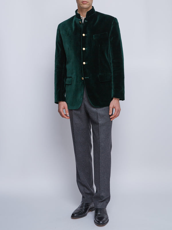 favourbrook Racing Green Velvet Nehru Jacket Button Cuff