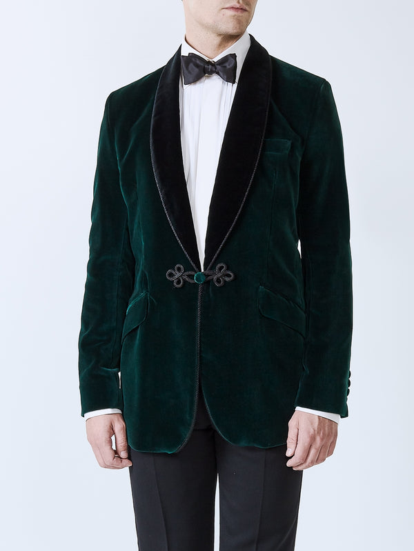 Favourbrook Racing Green Velvet Single Breasted Grosvenor Smoking Jacket