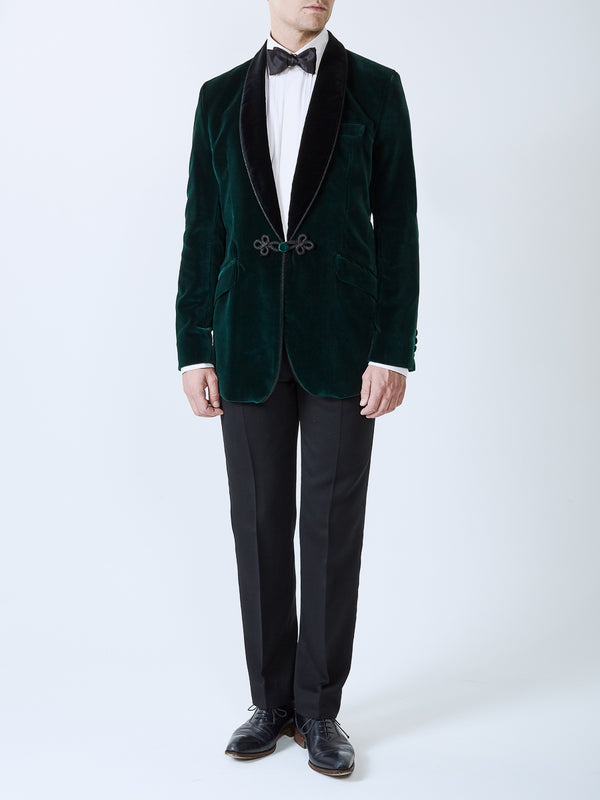 favourbrook Racing Green Velvet Single Breasted Grosvenor Smoking Jacket