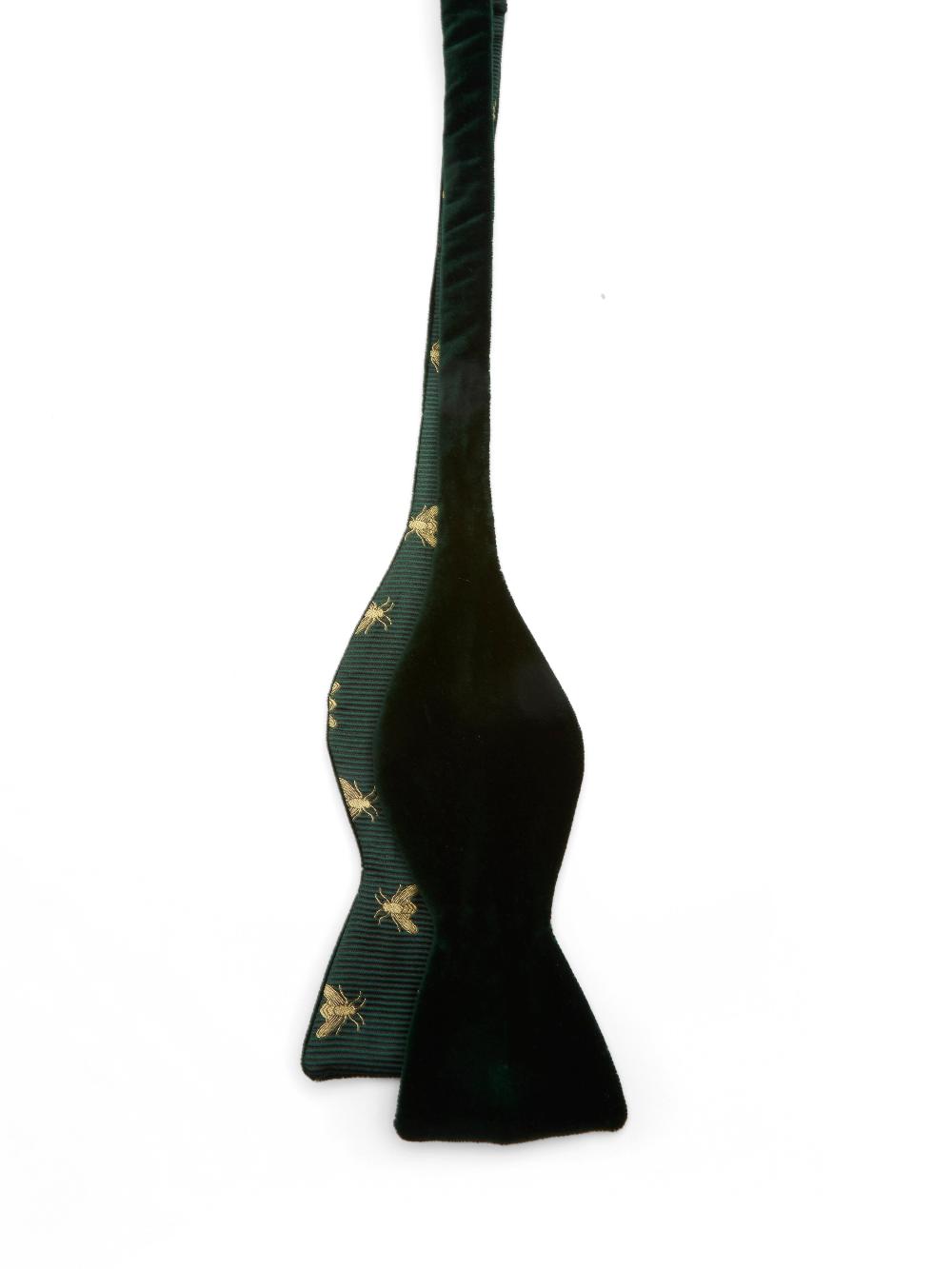Favourbrook Racing Green Velvet With Green Gold Bees Contrast Large Party Bow Tie