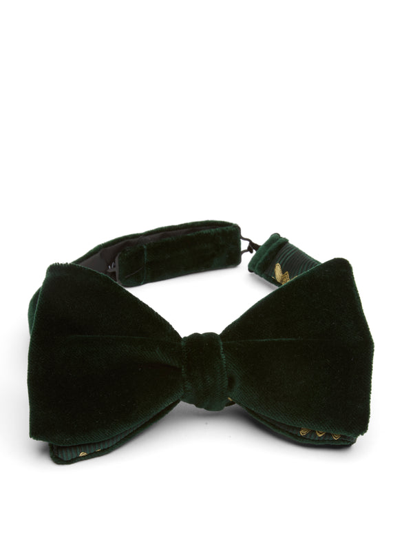 favourbrook Racing Green Velvet with Green Gold Bees Contrast Large Party Bow Tie