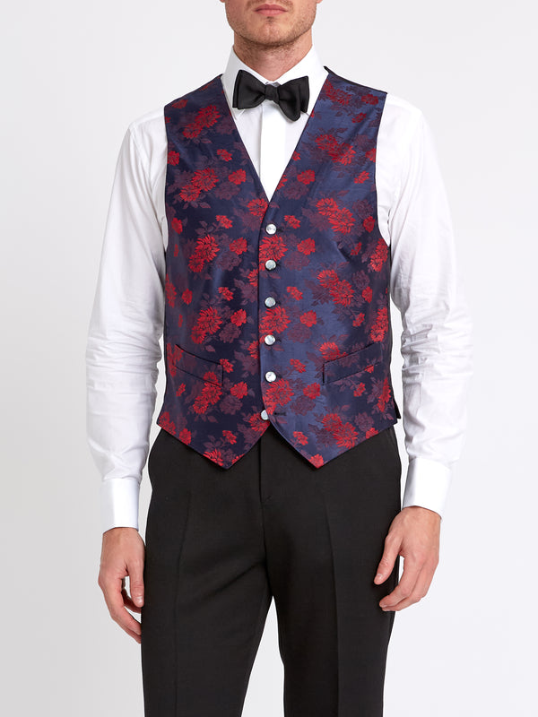 Favourbrook Red Bougainville Silk Single Breasted Waistcoat