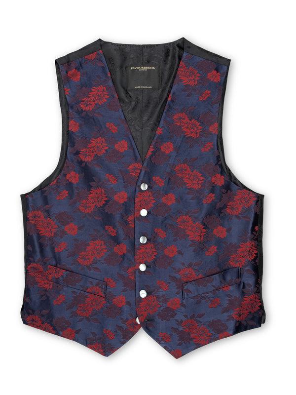 Favourbrook Red Bougainville Silk Single Breasted Waistcoat