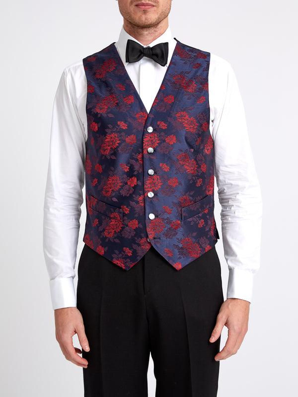 favourbrook Red Bougainville Silk Single Breasted Waistcoat