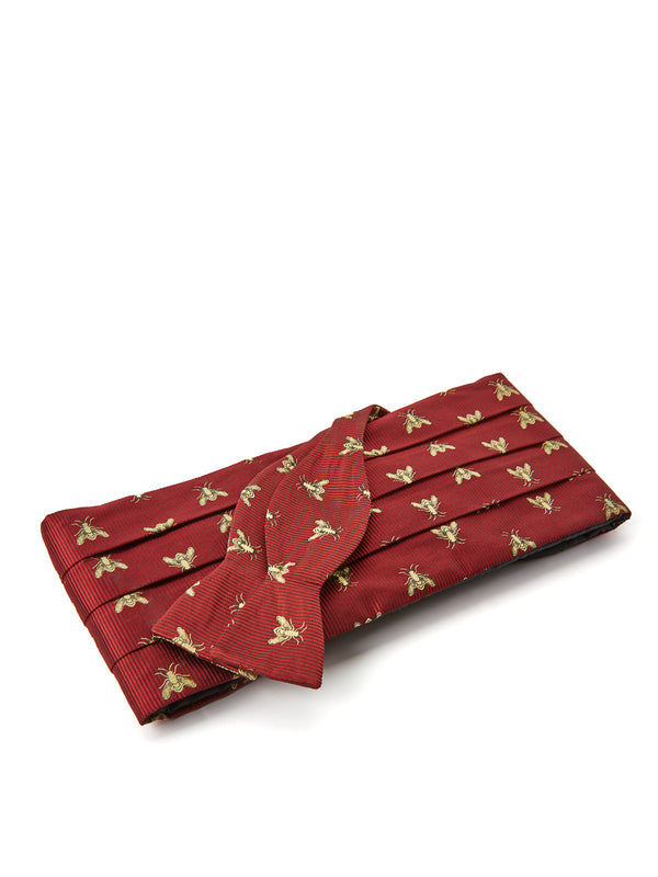 favourbrook Red Gold Bees Silk Pleated Cummerbund & Bow Tie Set