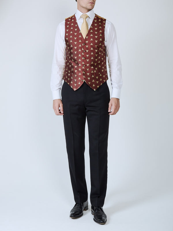 Favourbrook Red Gold Bees Silk Single Breasted Waistcoat