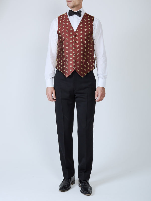 Favourbrook Red Gold Bees Silk Single Breasted Waistcoat