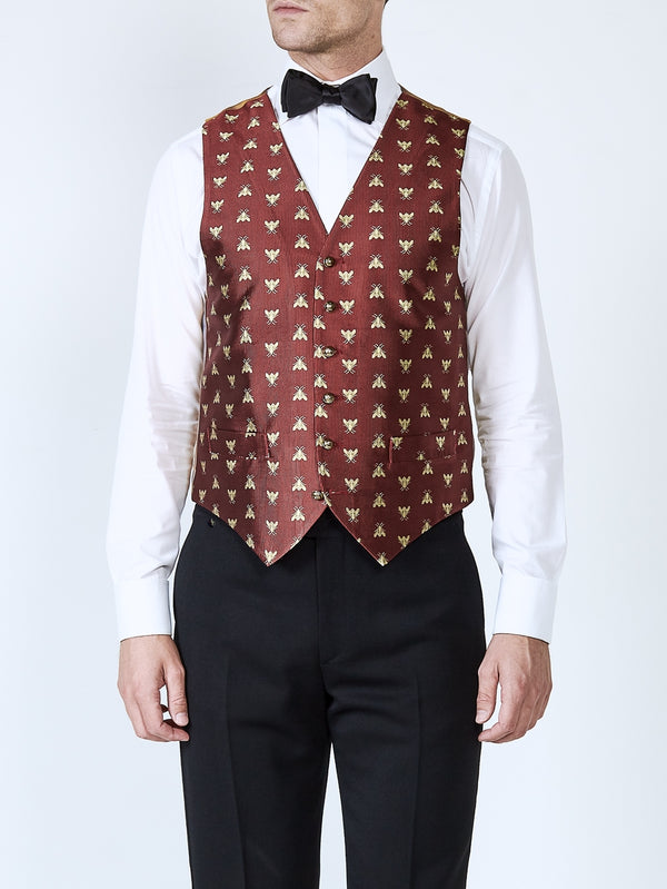 Favourbrook Red Gold Bees Silk Single Breasted Waistcoat