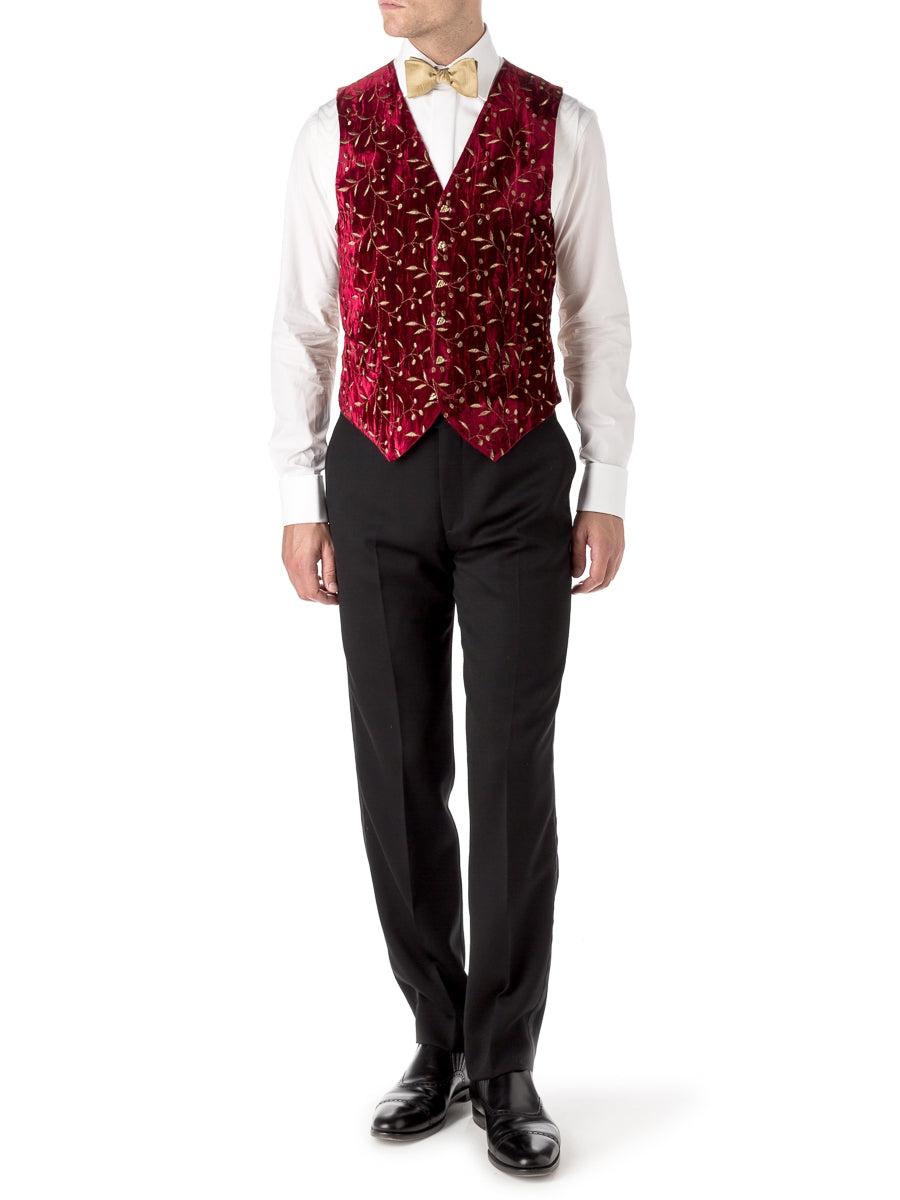 Favourbrook Red Lurex Berries Velvet Single Breasted Waistcoat
