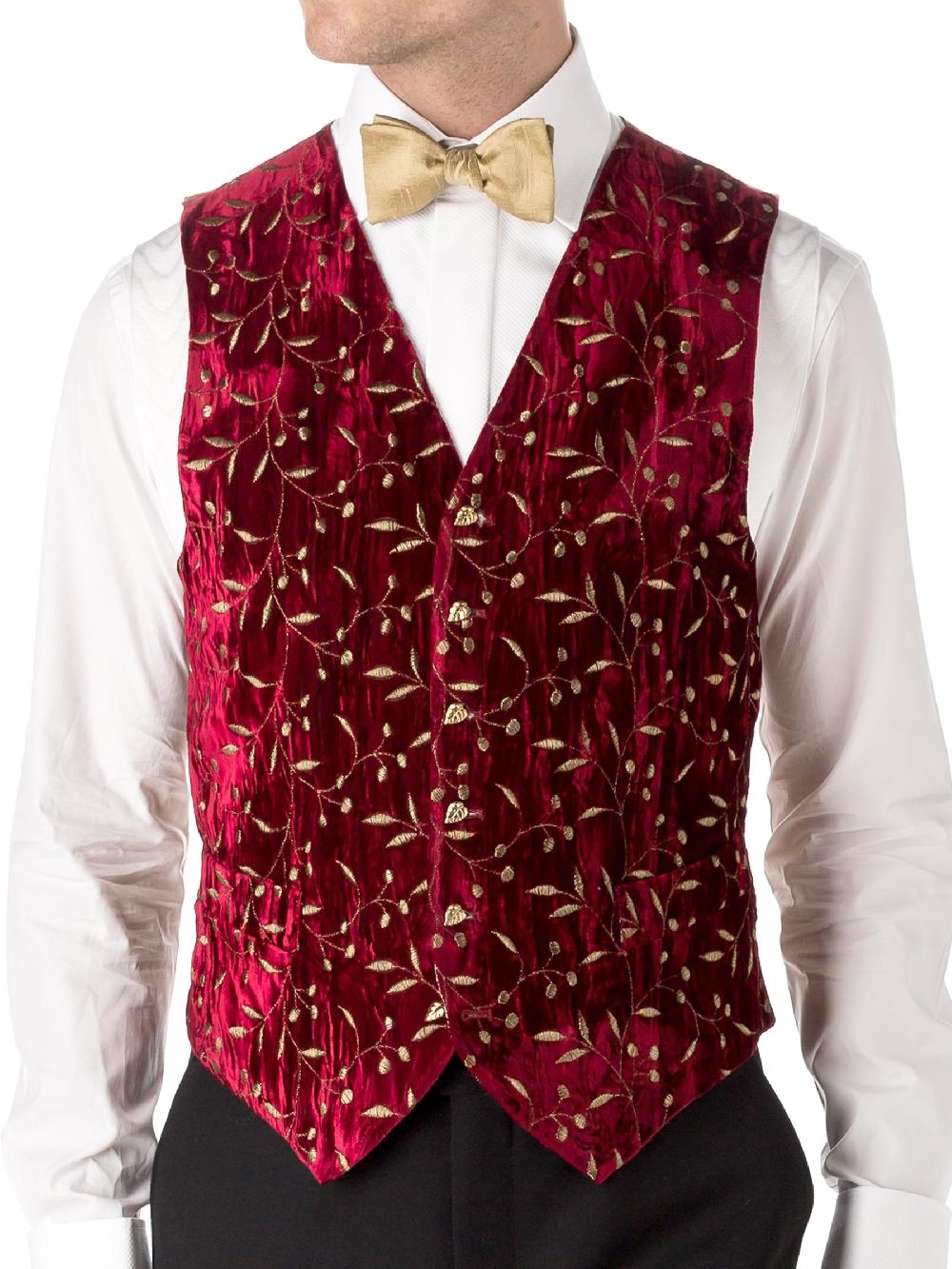 Favourbrook Red Lurex Berries Velvet Single Breasted Waistcoat