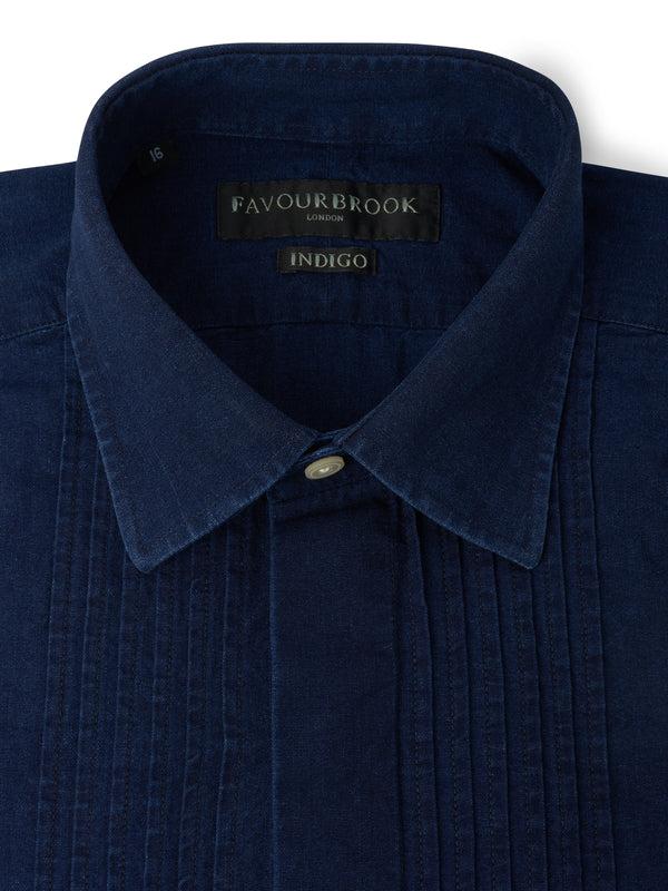 Favourbrook Rinse Indigo Rockwell Cotton Pleated Pintuck Dress Shirt