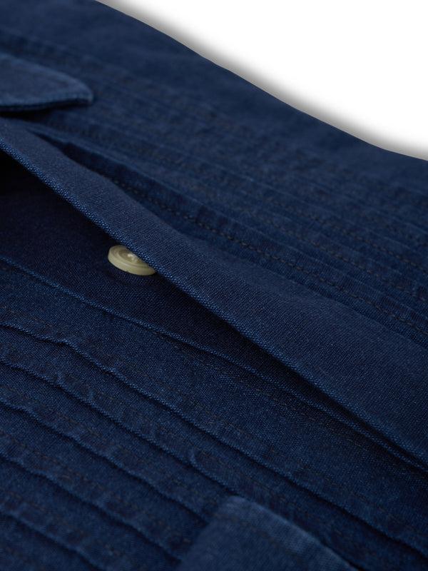 Favourbrook Rinse Indigo Rockwell Cotton Pleated Pintuck Dress Shirt