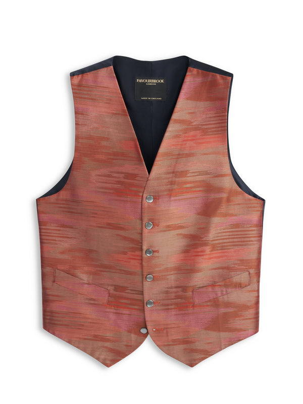 favourbrook Rust Ikat Silk Single Breasted Waistcoat