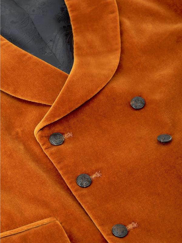 Favourbrook Rust Velvet Cotton Double Breasted 8 Button Shawl Lapel Waistcoat