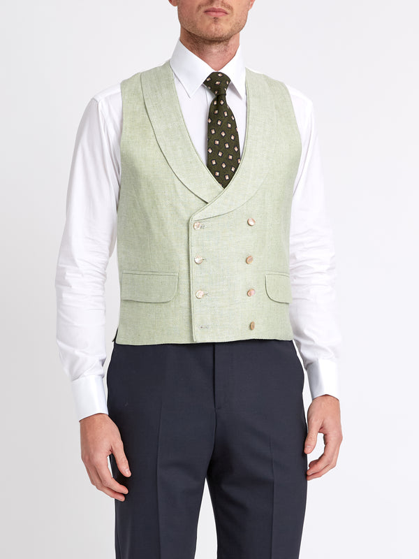 Favourbrook Sage Green Randwick Double Breasted Waistcoat With Piping