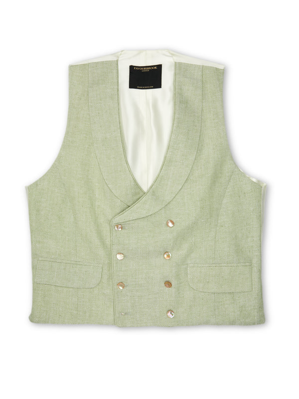 Favourbrook Sage Green Randwick Double Breasted Waistcoat With Piping