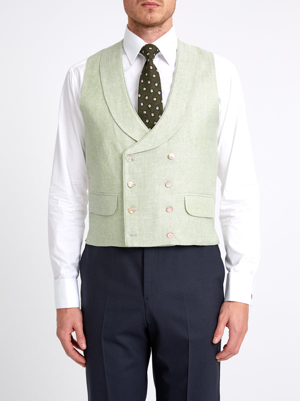 favourbrook Sage Green Randwick Double Breasted Waistcoat with Piping