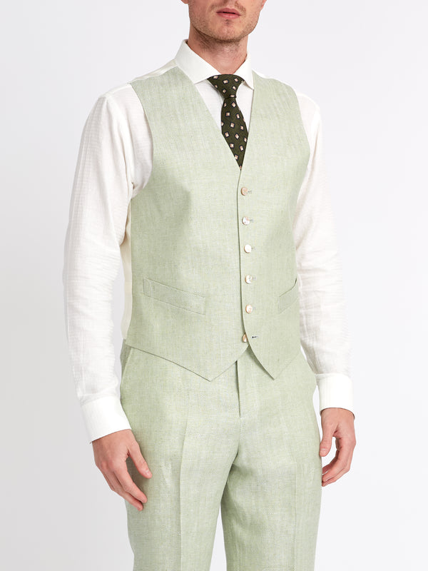 Favourbrook Sage Green Randwick Single Breasted Waistcoat With Piping