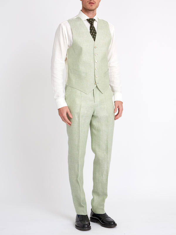 Favourbrook Sage Green Randwick Single Breasted Waistcoat With Piping