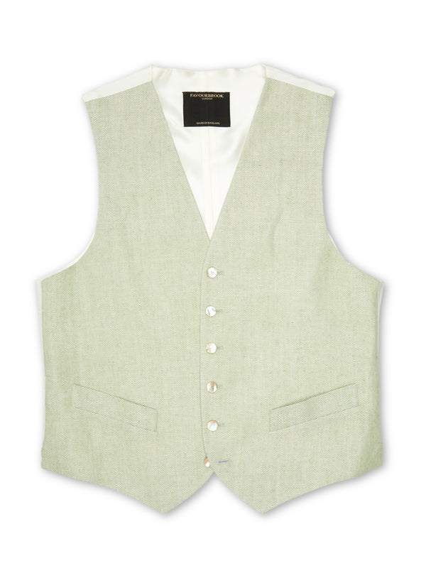 Favourbrook Sage Green Randwick Single Breasted Waistcoat With Piping
