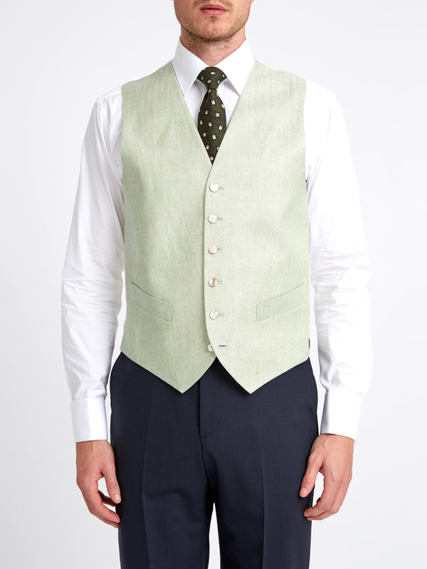 favourbrook Sage Green Randwick Single Breasted Waistcoat with Piping