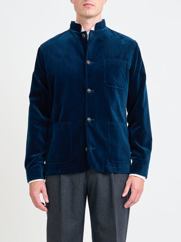 favourbrook Sapphire Blue Velvet Cotton Artist Jacket