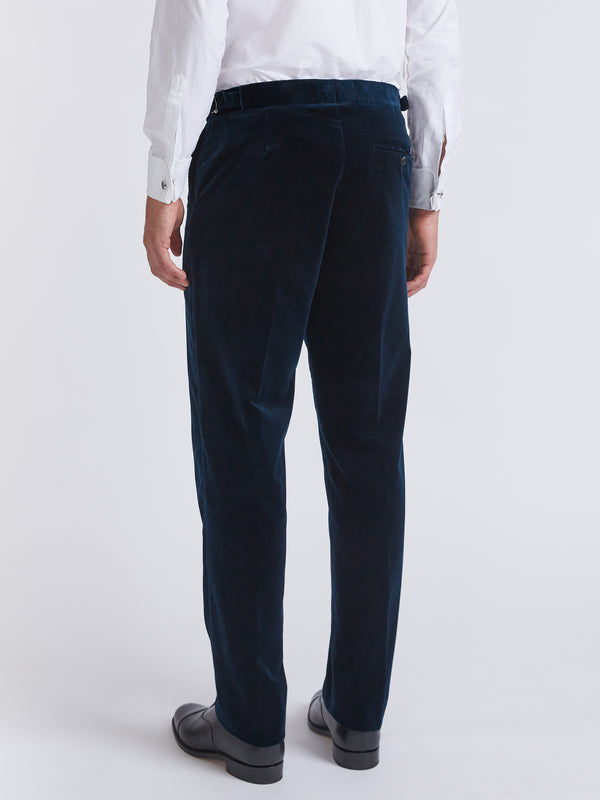 Favourbrook Sapphire Blue Velvet Cotton Flat Front Dress Trousers