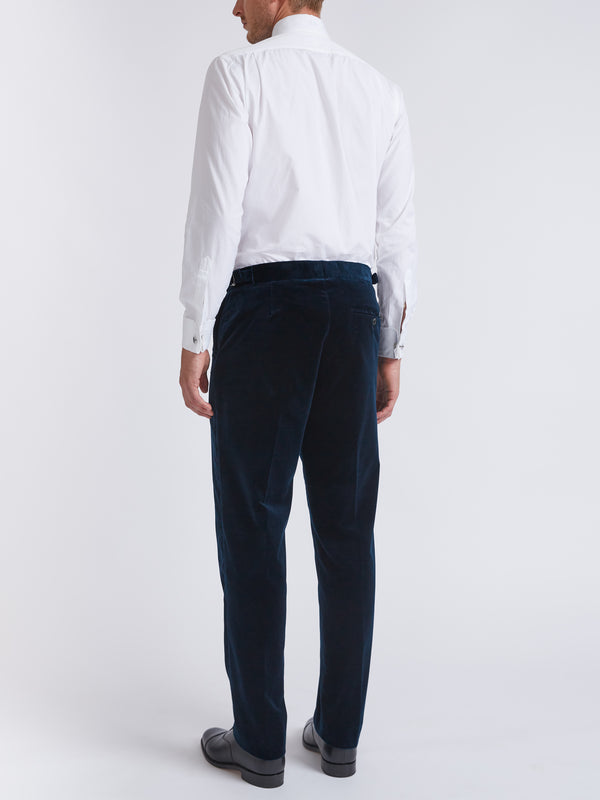 Favourbrook Sapphire Blue Velvet Cotton Flat Front Dress Trousers