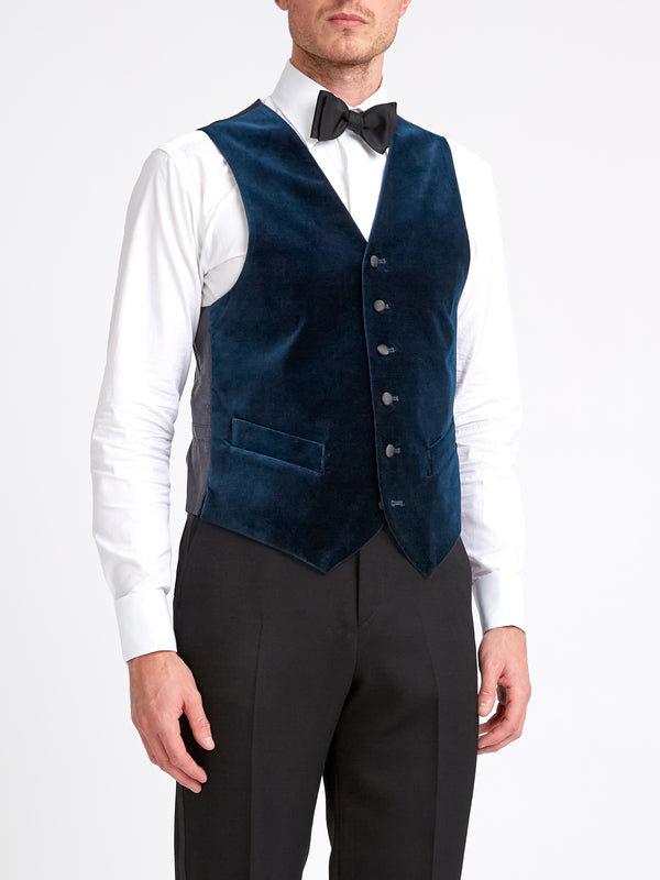 Favourbrook Sapphire Blue Velvet Cotton Single Breasted Waistcoat