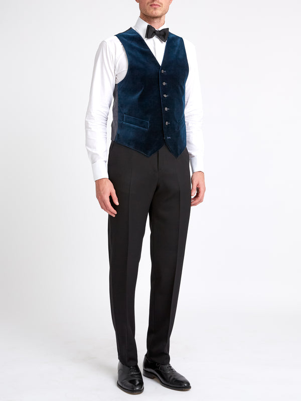 Favourbrook Sapphire Blue Velvet Cotton Single Breasted Waistcoat