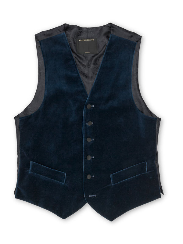 Favourbrook Sapphire Blue Velvet Cotton Single Breasted Waistcoat