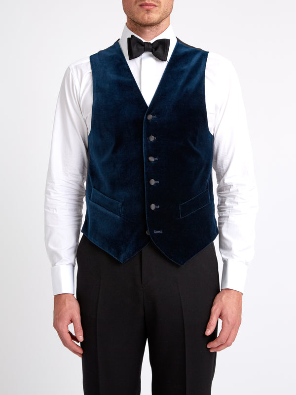favourbrook Sapphire Blue Velvet Cotton Single Breasted Waistcoat