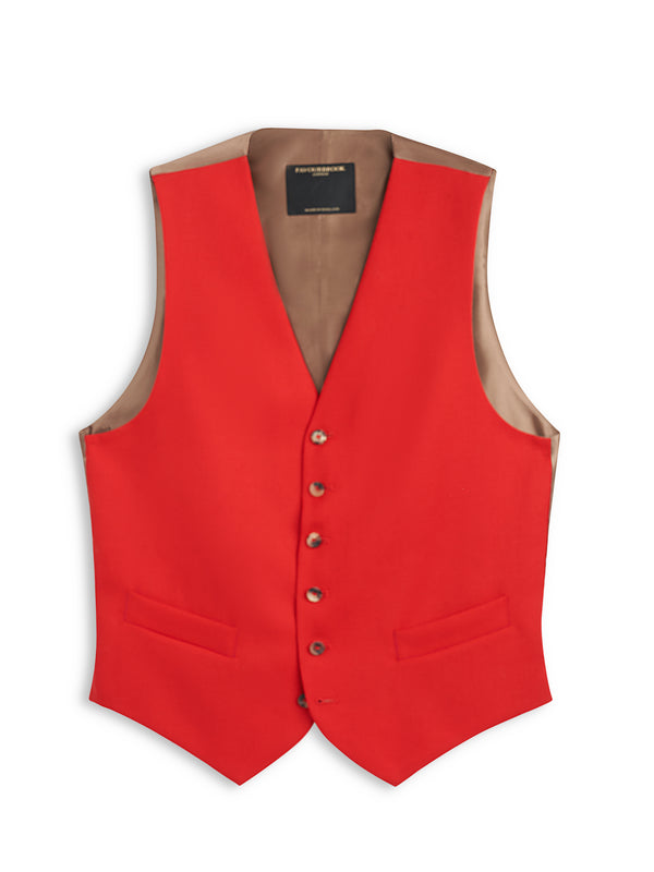 favourbrook Scarlet Wool Single Breasted 6 Button Waistcoat