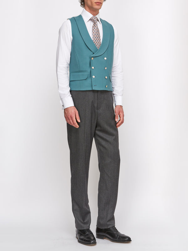 Favourbrook Sea Green Gabardine Wool Double Breasted Waistcoat