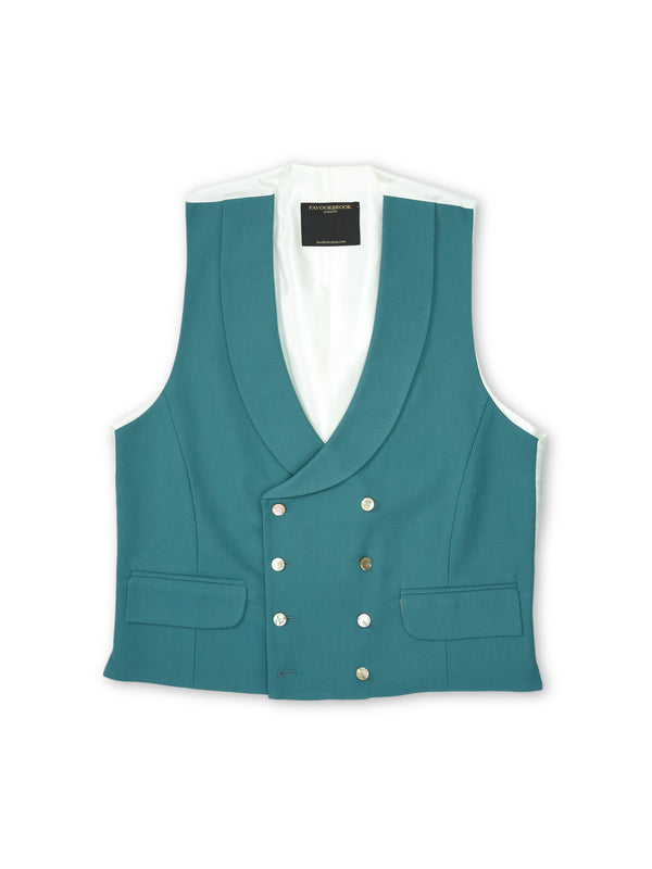 Favourbrook Sea Green Gabardine Wool Double Breasted Waistcoat