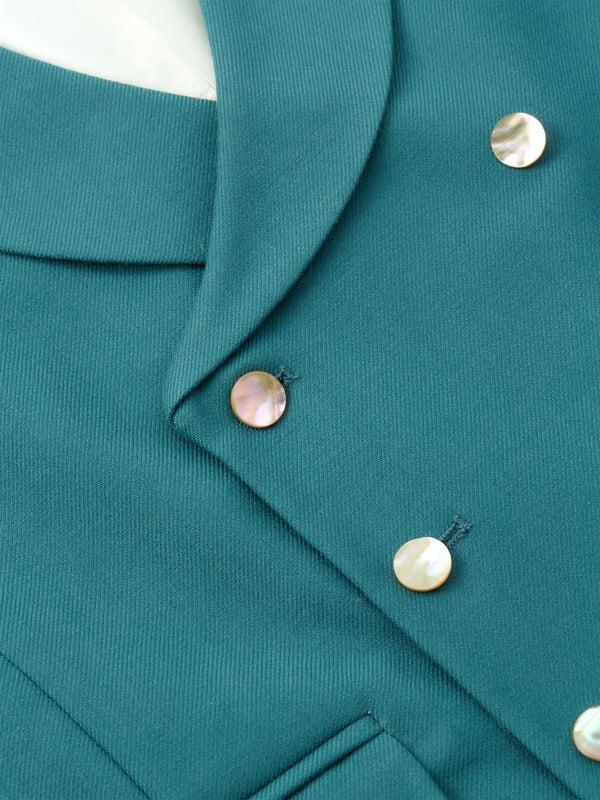 Favourbrook Sea Green Gabardine Wool Double Breasted Waistcoat