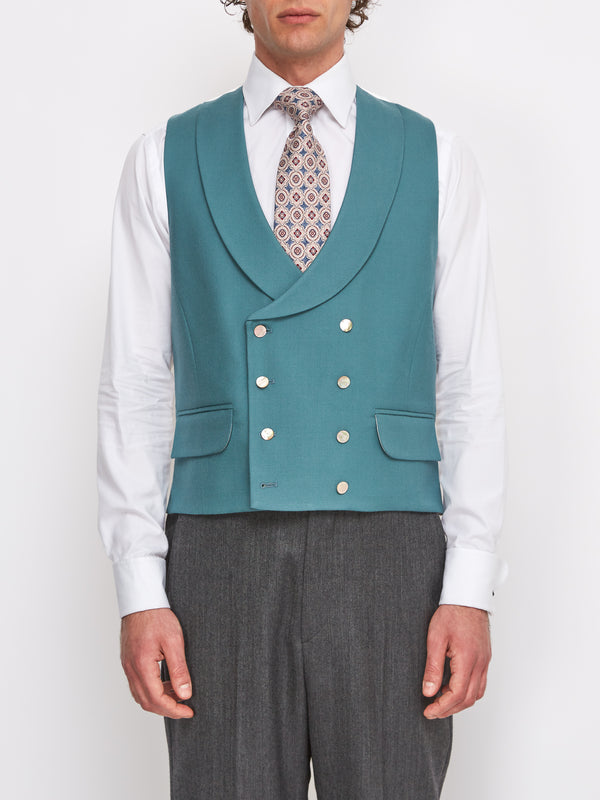 favourbrook Sea Green Gabardine Wool Double Breasted Waistcoat