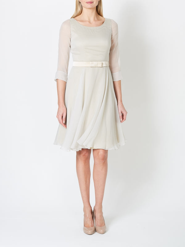 favourbrook Serena Circle Dress Grey Glacier Plain Silk Georgette