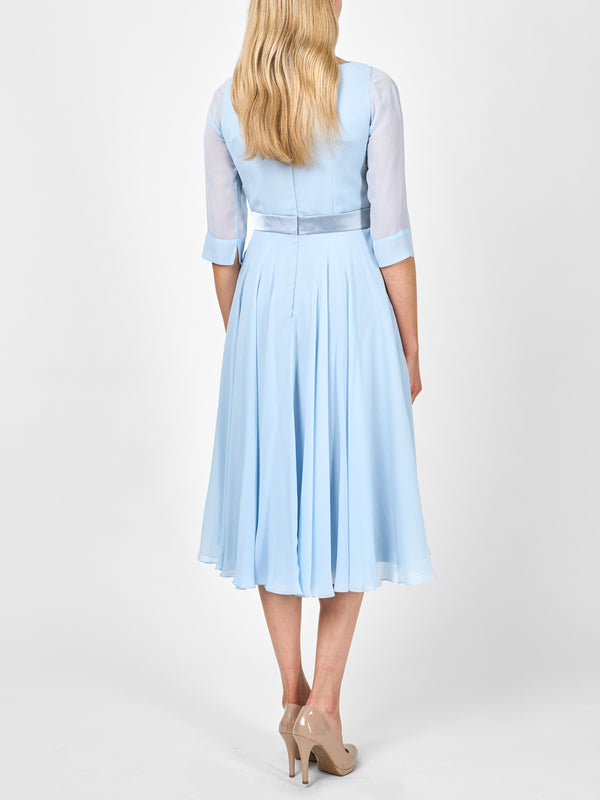 Favourbrook Serena Circle Dress Longer Pale Blue Silk Georgette