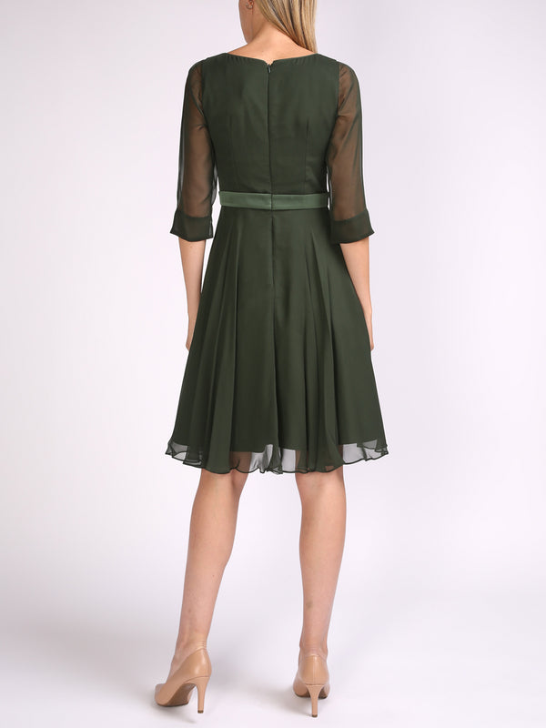 Favourbrook Serena Circle Dress Moss Plain Georgette