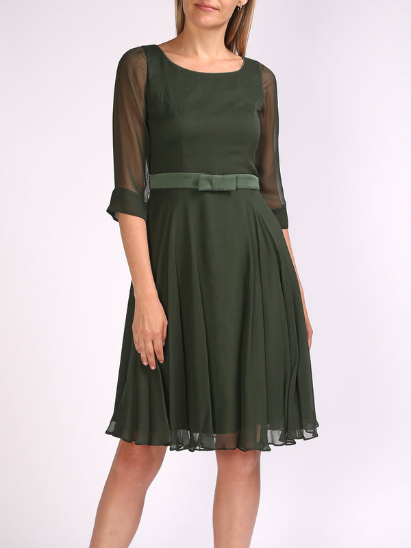 Favourbrook Serena Circle Dress Moss Plain Georgette