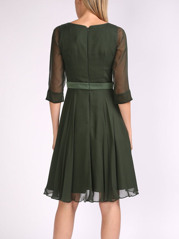 Favourbrook Serena Circle Dress Moss Plain Georgette