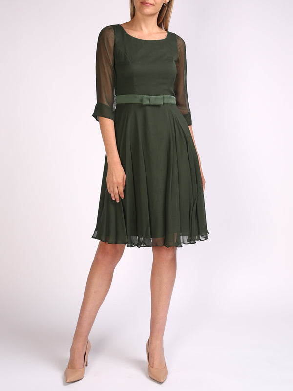 favourbrook Serena Circle Dress Moss Plain Georgette