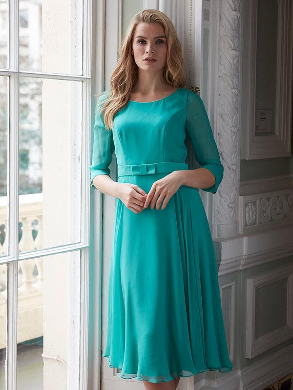 Favourbrook Serena Longer Circle Dress Aqua Green Plain Silk Georgette
